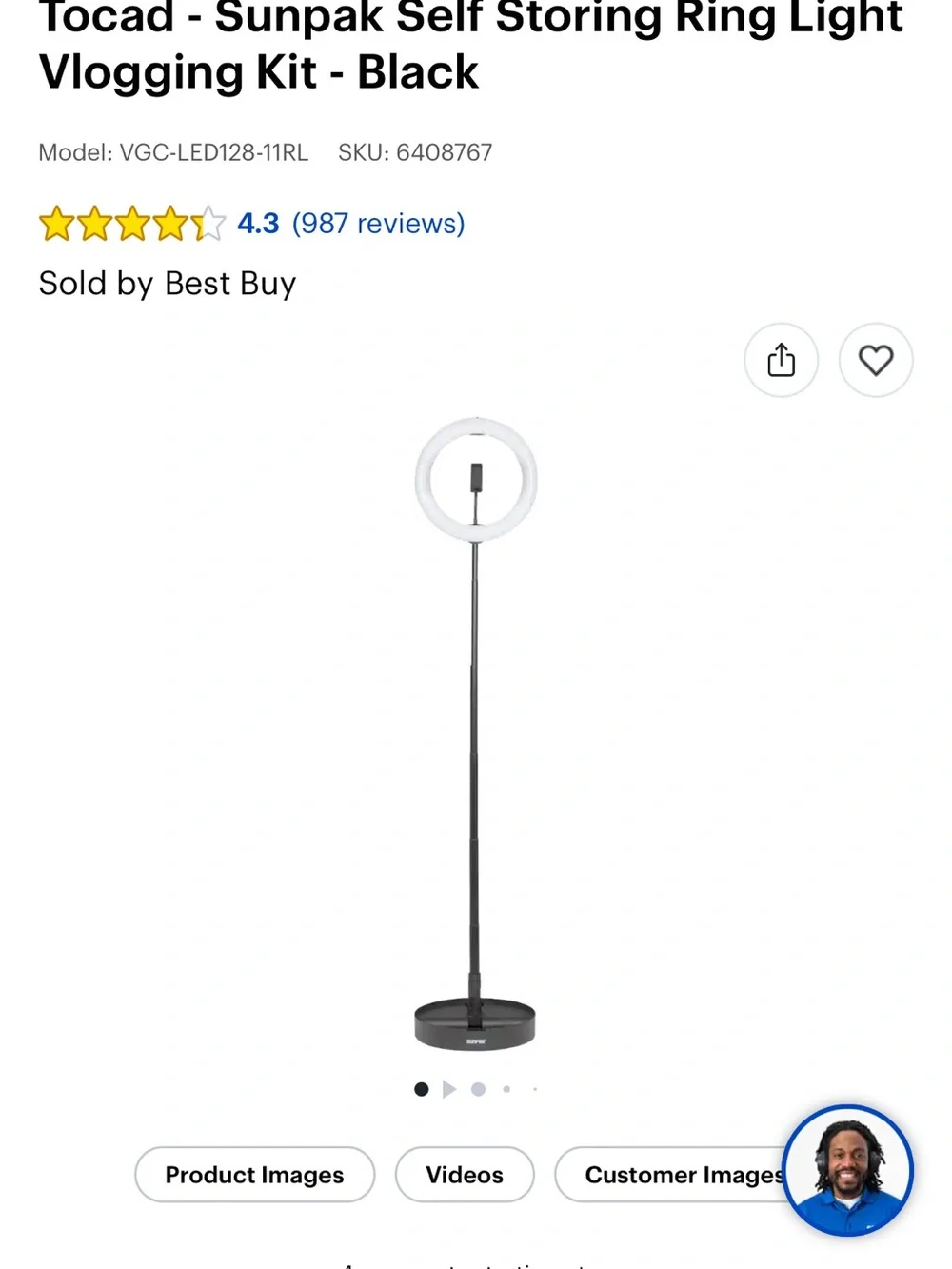 Black LED Ring Light Floor Lamp - Sunpak Vlogging Kit